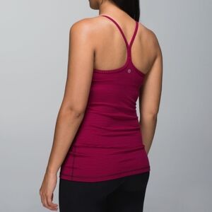 Lululemon Power Y tank top. Dark red + dark brown stripes. 6. Built bra.